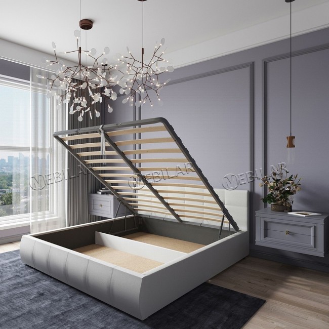 Кровать двуспальная Венера 1 180х200 с механизмом белая экокожа