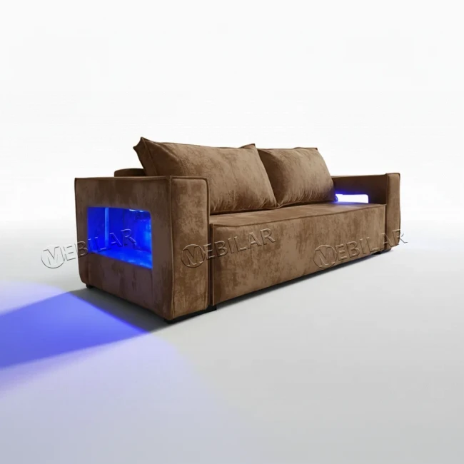 Диван прямой Лофт Люкс плюш с подсветкой 140x195 см коричневый