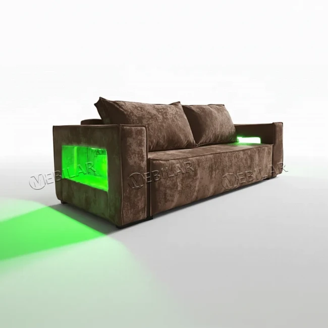 Диван прямой Лофт Люкс плюш с подсветкой 140x195 см коричневый
