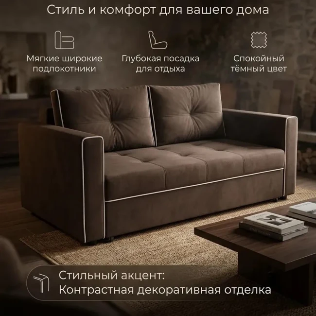 Диван прямой Кант 120х195 см плюш коричневый